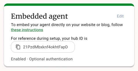 Embedded agent configuration card