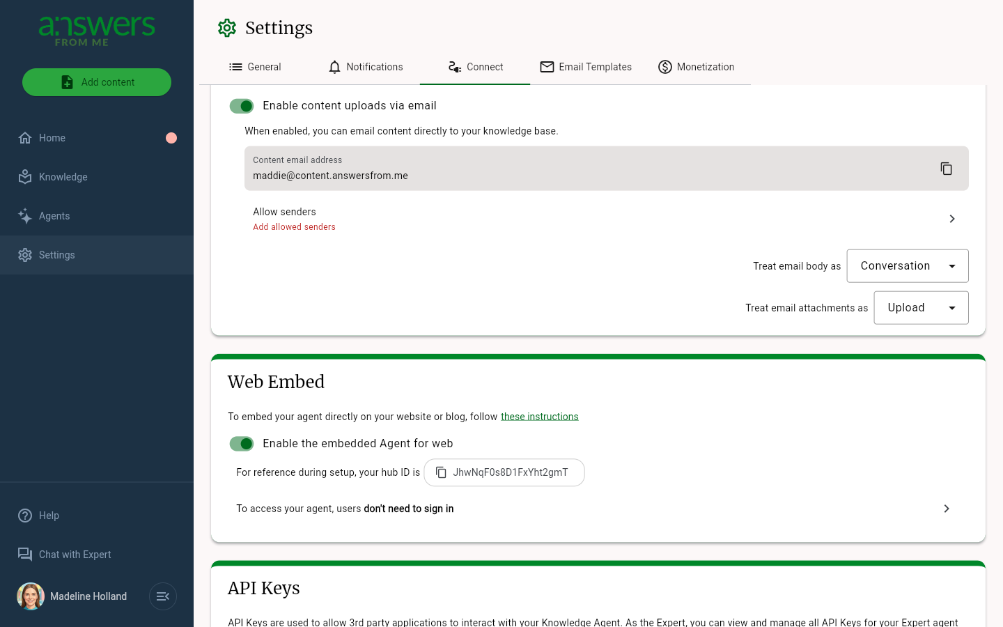 Web embed settings
