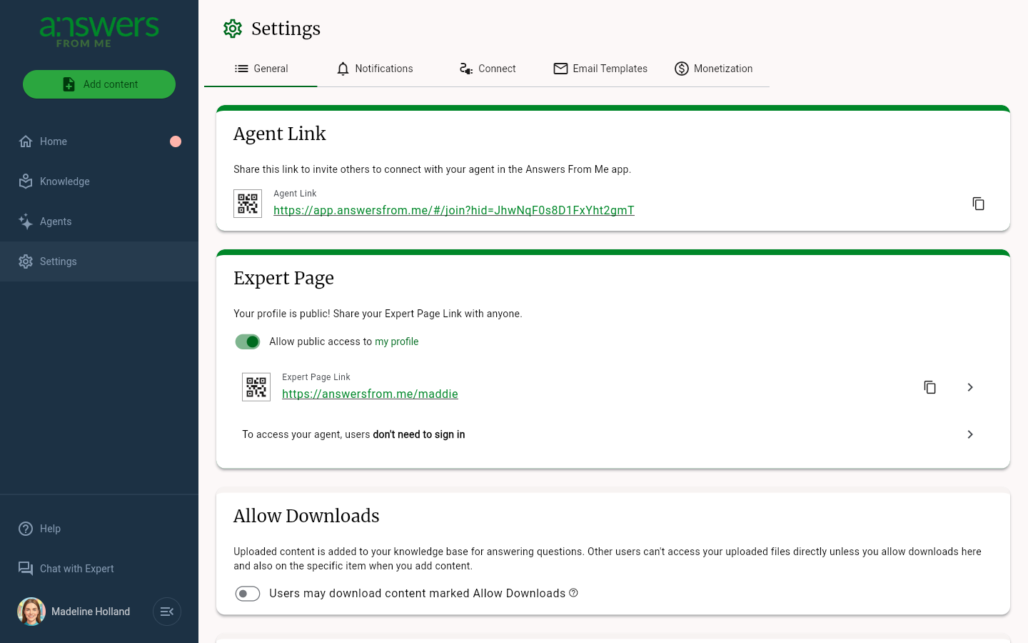 Expert Page settings