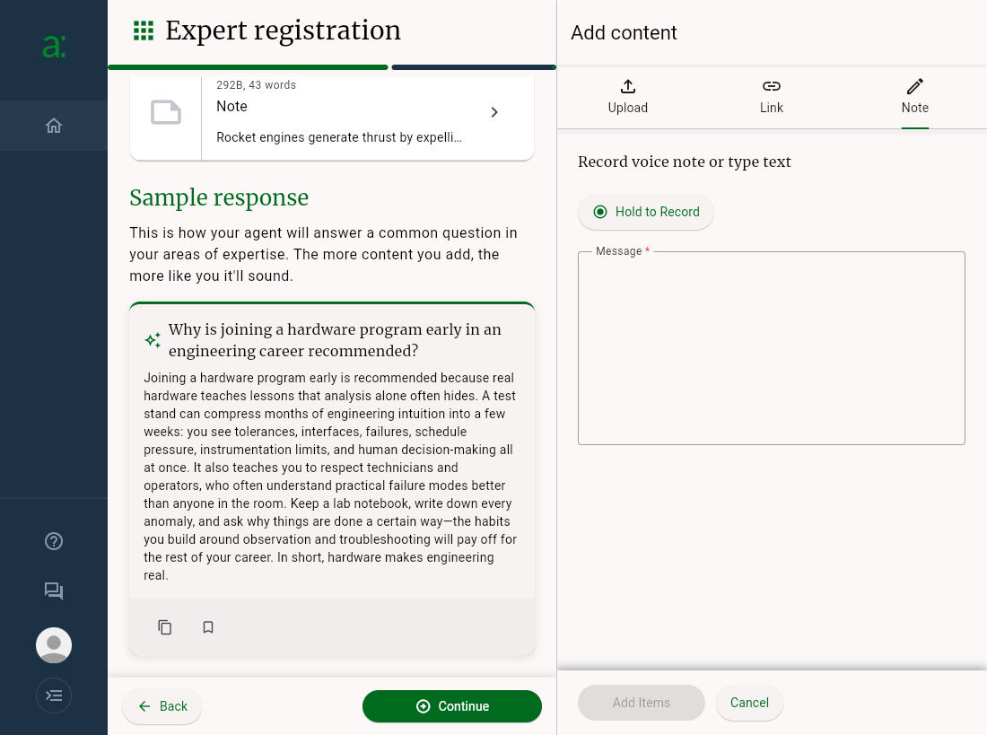 A sample response generated from the content added so far