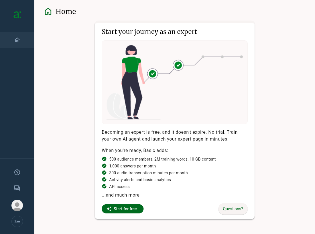 The Home page before you become an expert