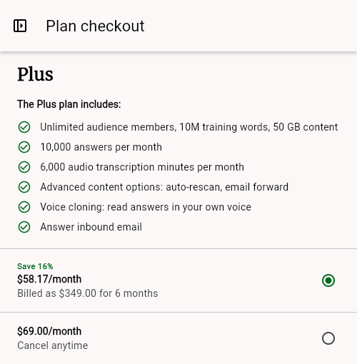 The Plan checkout sheet