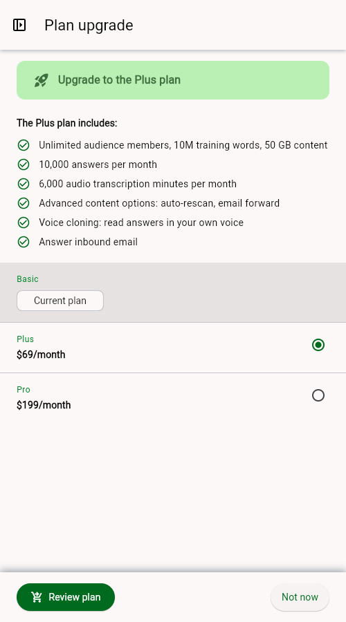 The Plan upgrade sheet