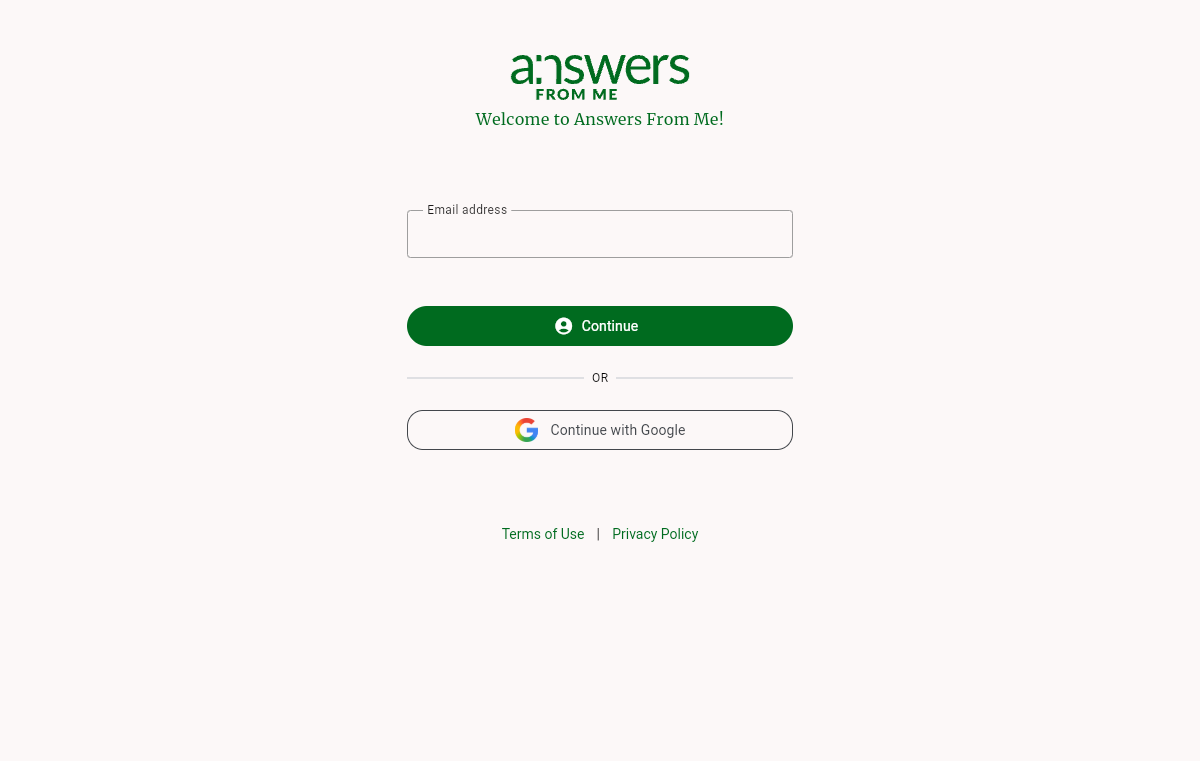 The Answers From Me welcome screen
