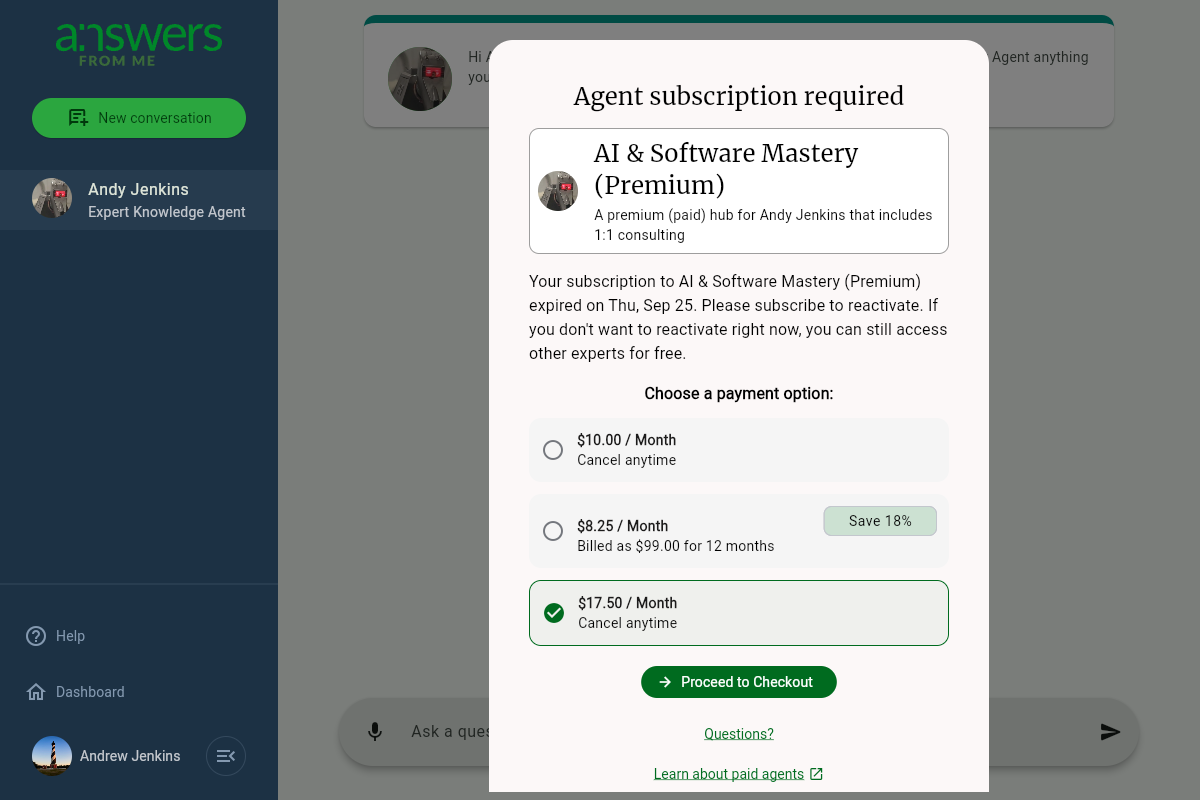 The subscription required screen