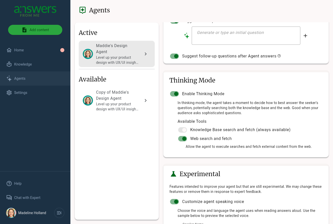 Thinking Mode in agent settings