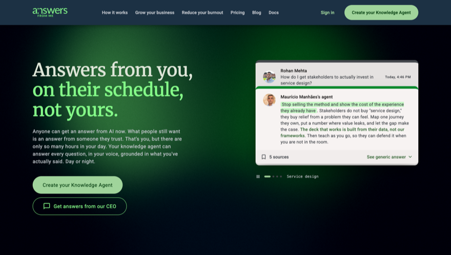 The new Answers From Me website